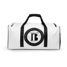 Load image into Gallery viewer, "Birth of A-b1 Nation", displayed are the names of many prominent B1 figures in our history/ Black, Black "B"/Duffle bag/ White - A-b1.com