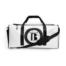 Load image into Gallery viewer, "Birth of A-b1 Nation", displayed are the names of many prominent B1 figures in our history/ Black, Black "B"/Duffle bag/ White - A-b1.com