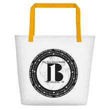 Load image into Gallery viewer, "The New Black Media", displayed are the names of the members of the new Black media/ Black, Black "B"/Beach Bag/ White-Red Strap, White-Yellow Strap, White-Black Strap - A-b1.com