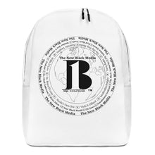 Load image into Gallery viewer, "The New Black Media", displayed are the names of the members of the new Black media/ White, Black "B"/ Minimalist Backpack/ White - A-b1.com