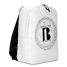Load image into Gallery viewer, Birth of A-b1 Nation" displayed are the names of many prominent B1 figures in our history/ White, White "B"/Minimalist Backpack - A-b1.com