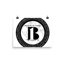 Load image into Gallery viewer, "Birth of A-b1 Nation", displayed are the names of many prominent B1 figures in our history/ Black, Black "B"/Poster - A-b1.com