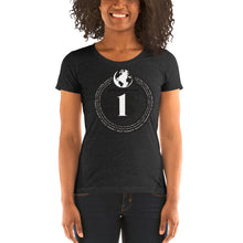 Load image into Gallery viewer, "Birth of A-b1 Nation", displayed are the names of many prominent B1 figures in our history/ Top Globe, Black, Black "B"/Ladies' short sleeve t-shirt in many colors - A-b1.com