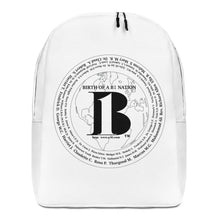 Load image into Gallery viewer, Birth of A-b1 Nation&quot; displayed are the names of many prominent B1 figures in our history/ White, White &quot;B&quot;/Minimalist Backpack - A-b1.com
